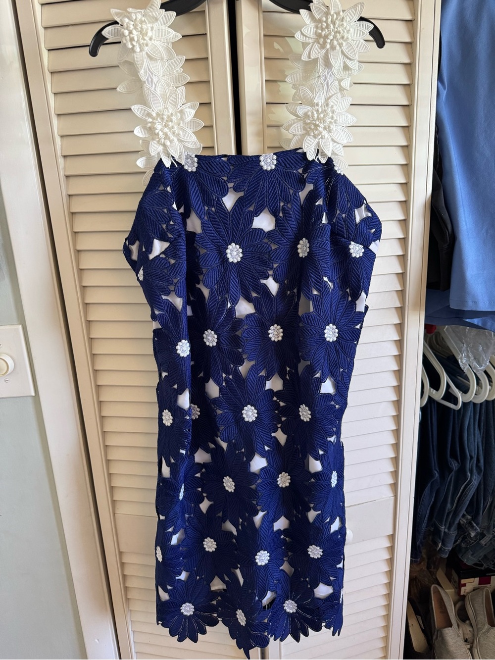 Hutch Blue Floral Lace Midi Dress